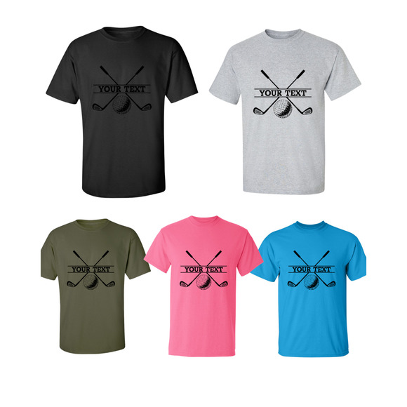 Personalized Golf Ball Crossed Clubs YOUR NAME Print Design T-Shirt - Picture 4 of 16